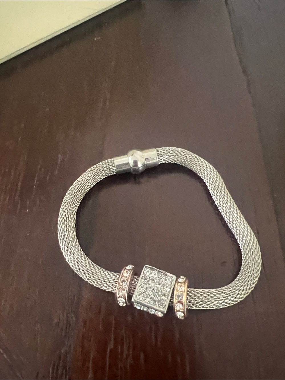 Sparkling Silver Mesh Bracelet with Crystal Accents has magnetic closure